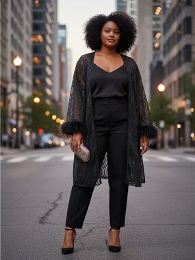 David Rose Night beautiful vintage black sheer kimono/cardigan size 18W